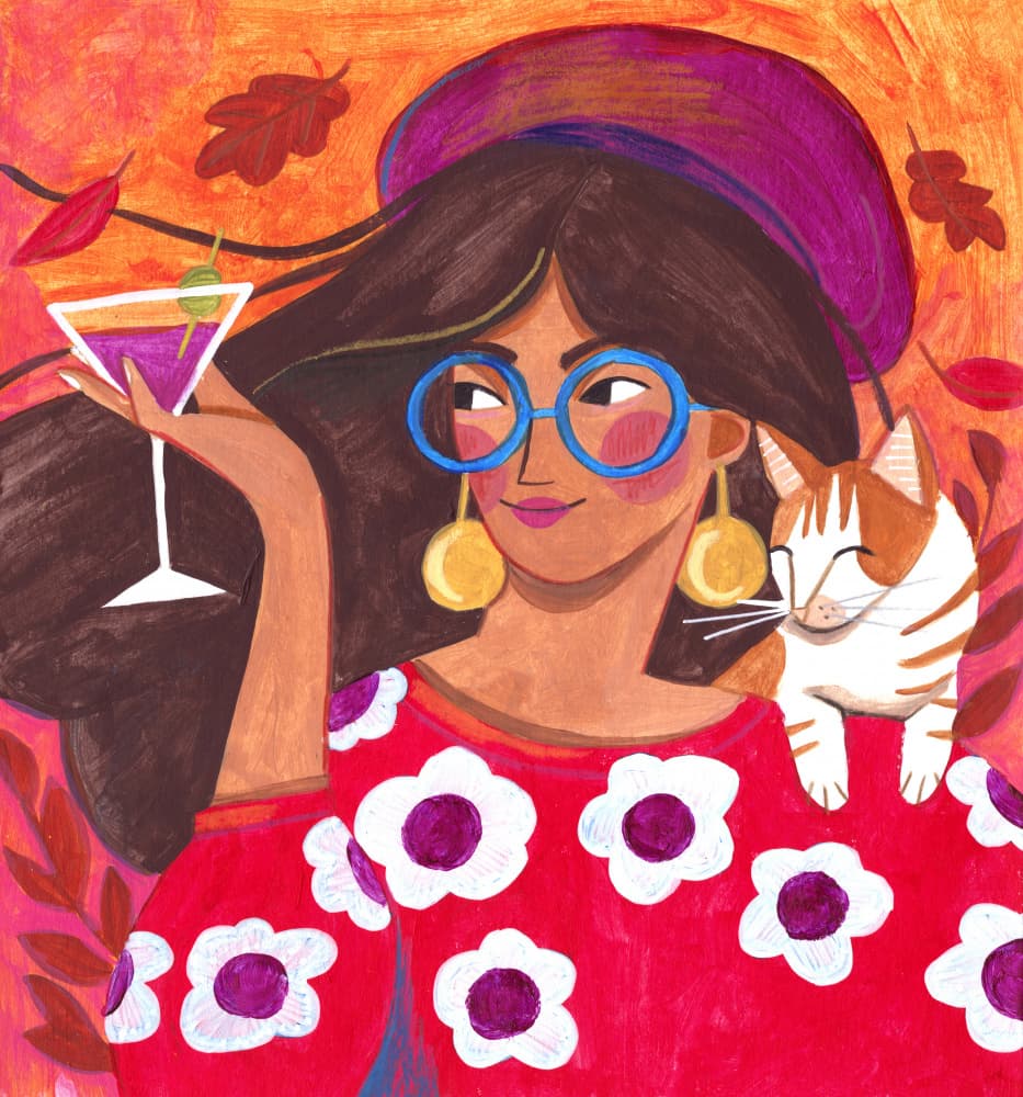 Modern Autumn portrait Woman with Cat by Caroline Bonne Müller — canvas wall art