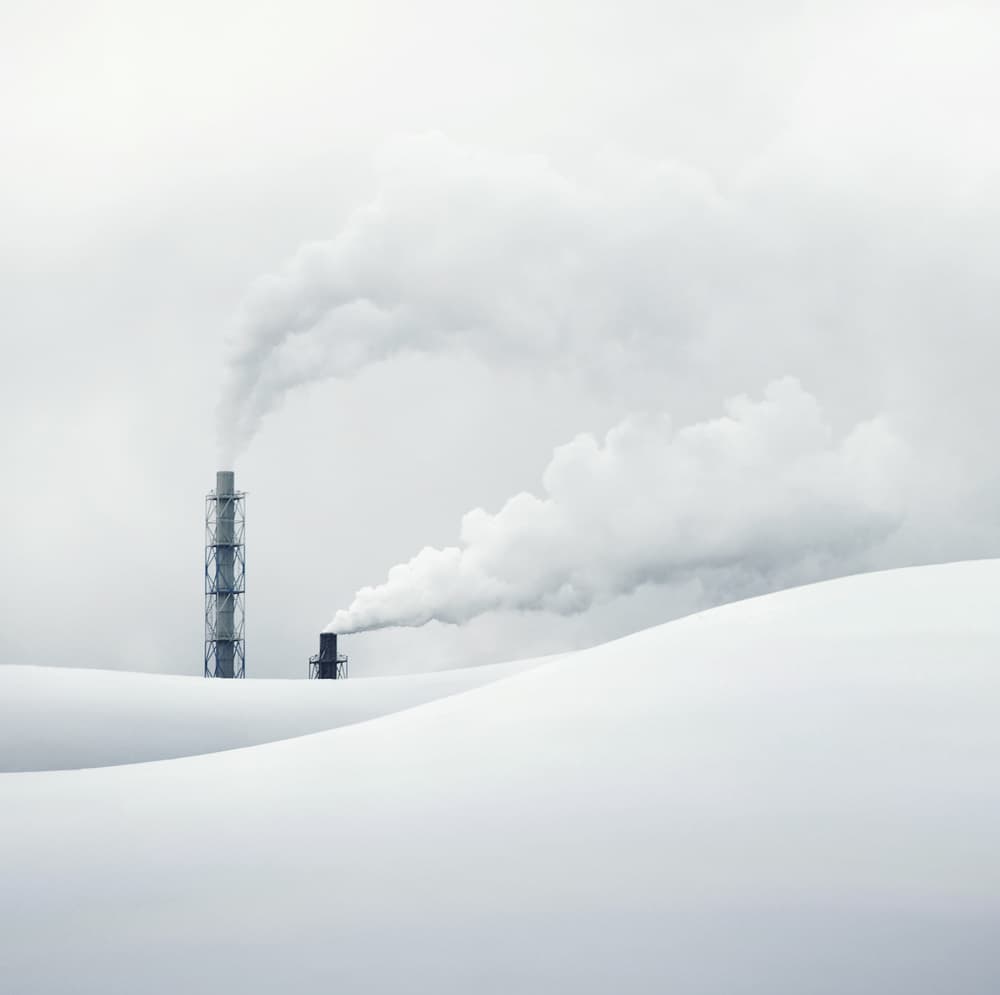 Snowy Industrial Stacks by Mindaugas Žarys — canvas wall art