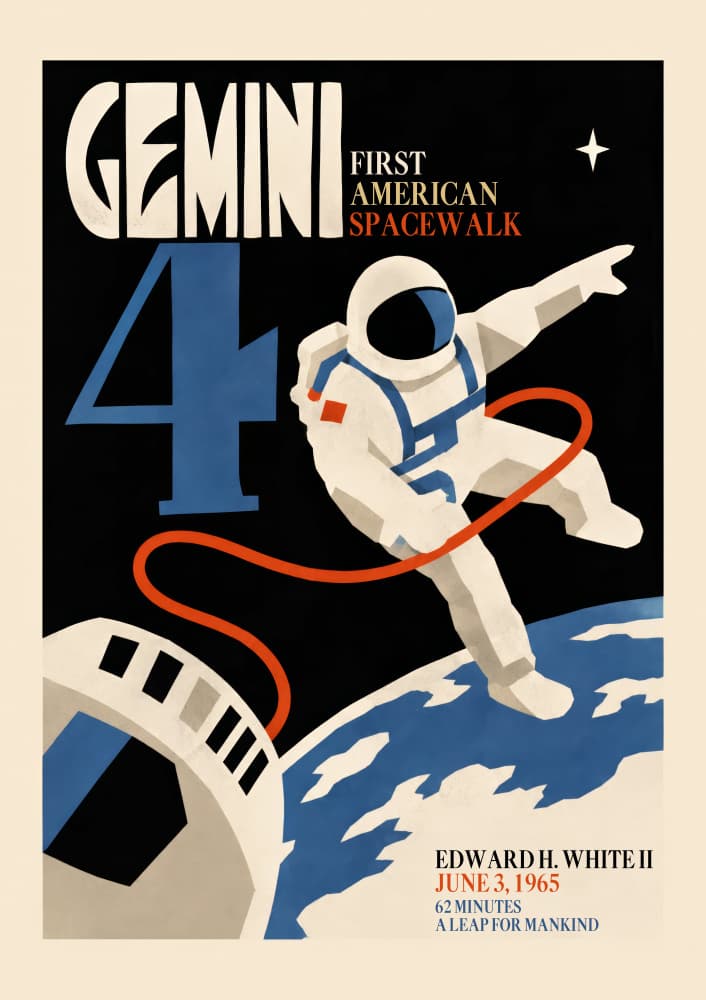 Retro Astronaut Spacewalk by Patryk Krygowski — canvas wall art