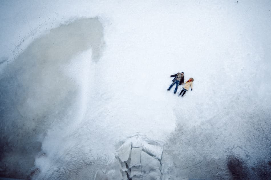 Snow Couple From Above by Dmitrii Rabeev — canvas wall art