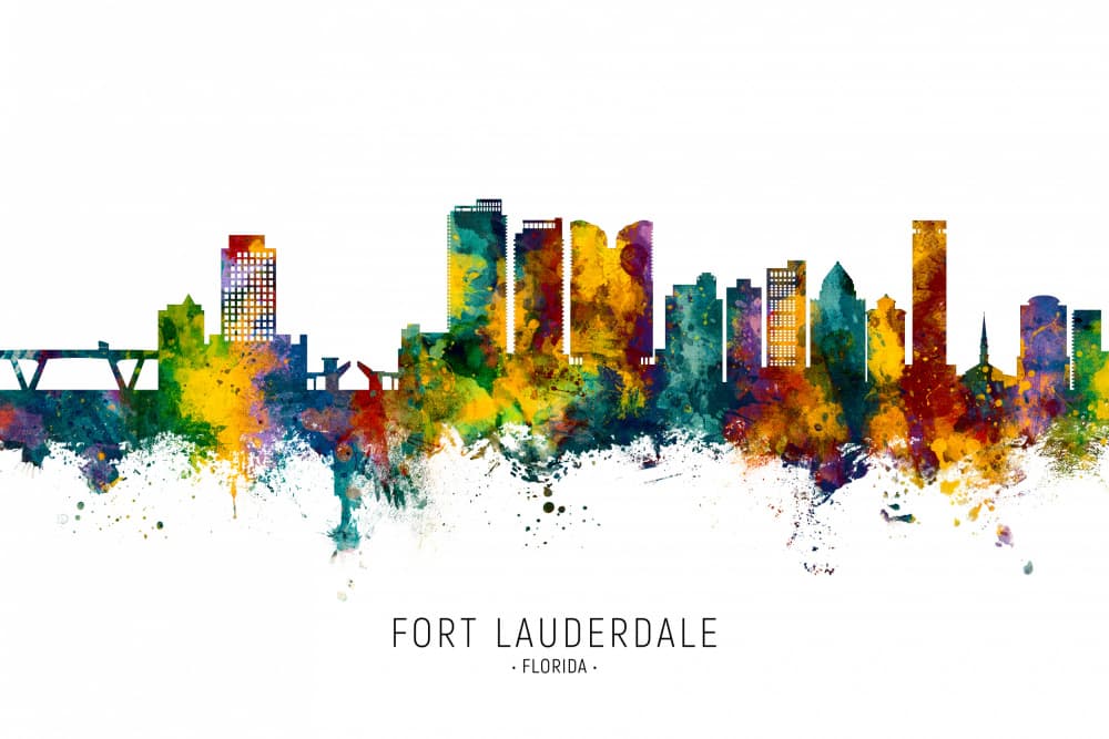 Fort Lauderdale Watercolor Skyline by Michael Tompsett — canvas wall art