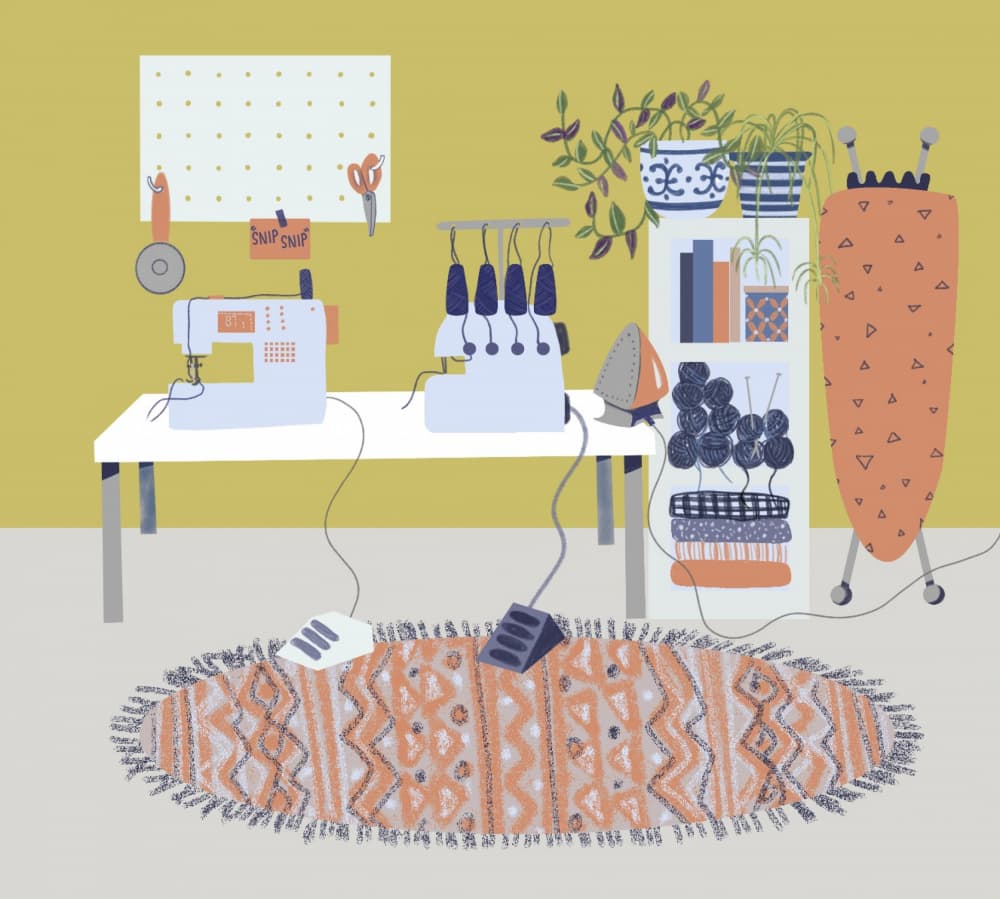 Cozy Sewing Studio by Charlotte Trudgett — canvas wall art