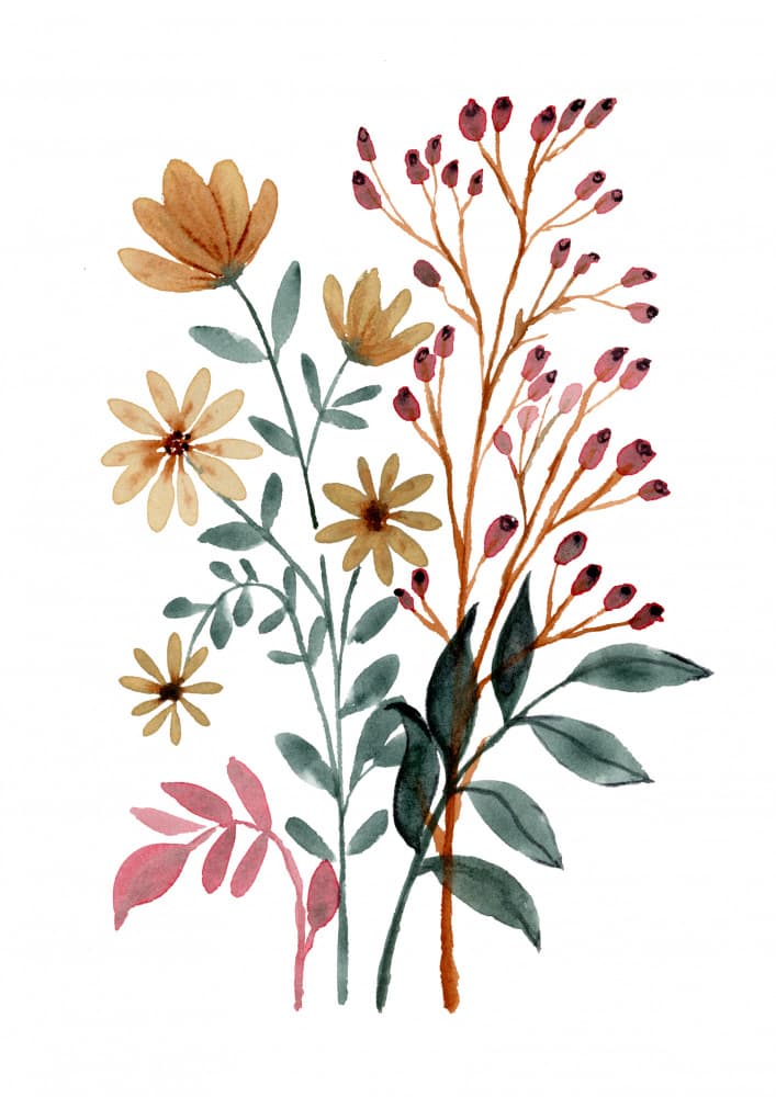 Watercolor Autumn Blooms by Suchi Deb — canvas wall art