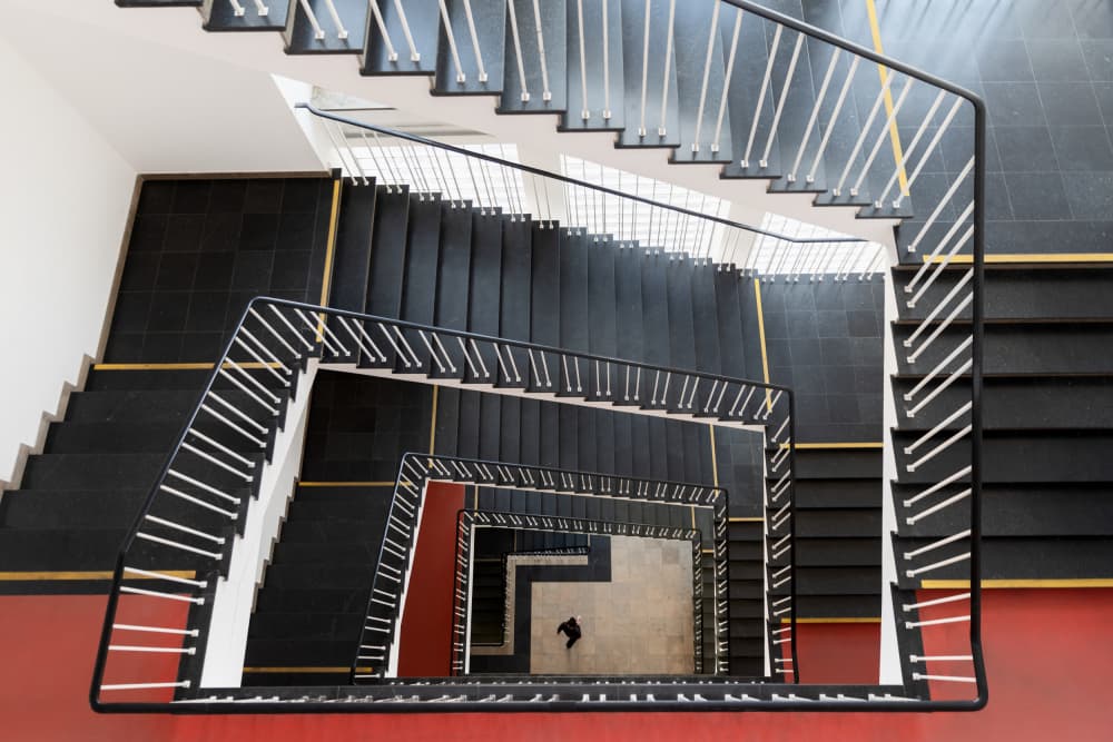 Stairwell Geometric Depth by Roswitha Schleicher-Schwarz — canvas wall art