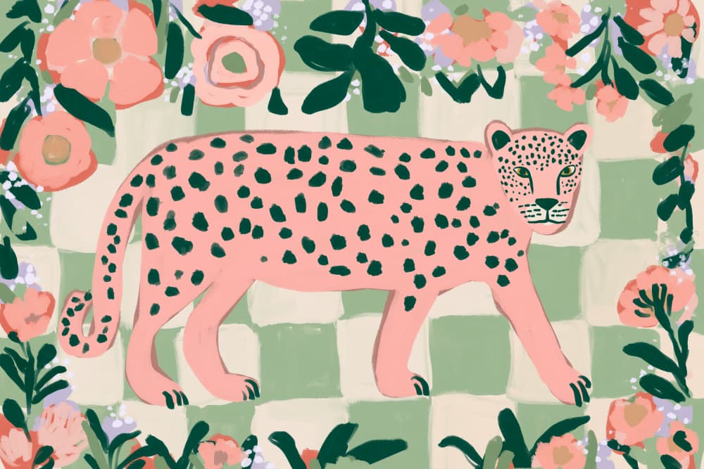 Pink Leopard Garden by Treechild — canvas wall art