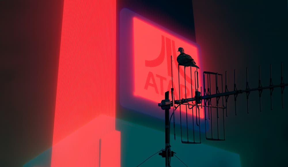 Pigeon On Red Neon by Davide Boaretto — canvas wall art