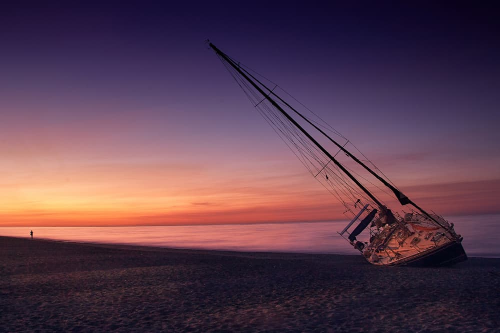 Purple Sunset Sailboat by Javier del Puerto Photography — canvas wall art