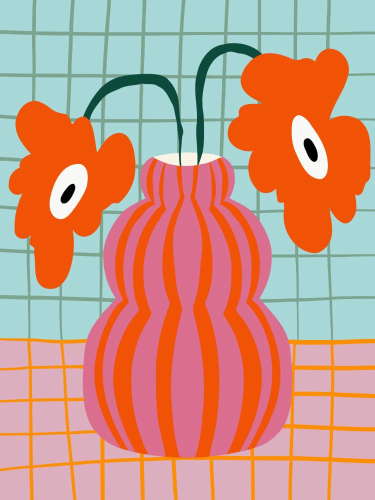 Vibrant Flowers in Vase by Miho Art Studio — canvas wall art