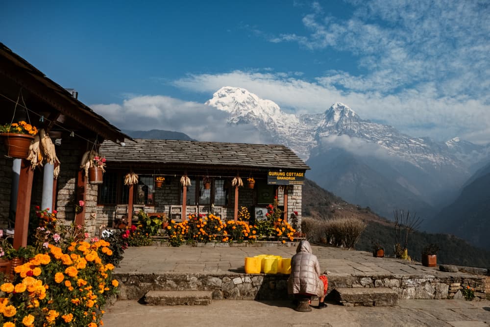 Himalayan Lodge View by Dahlia Ambrose — canvas wall art