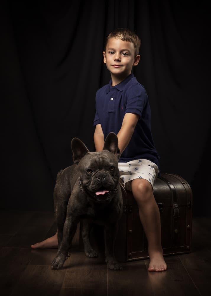 Young Boy and French Bulldog by Robert Girmencea — canvas wall art