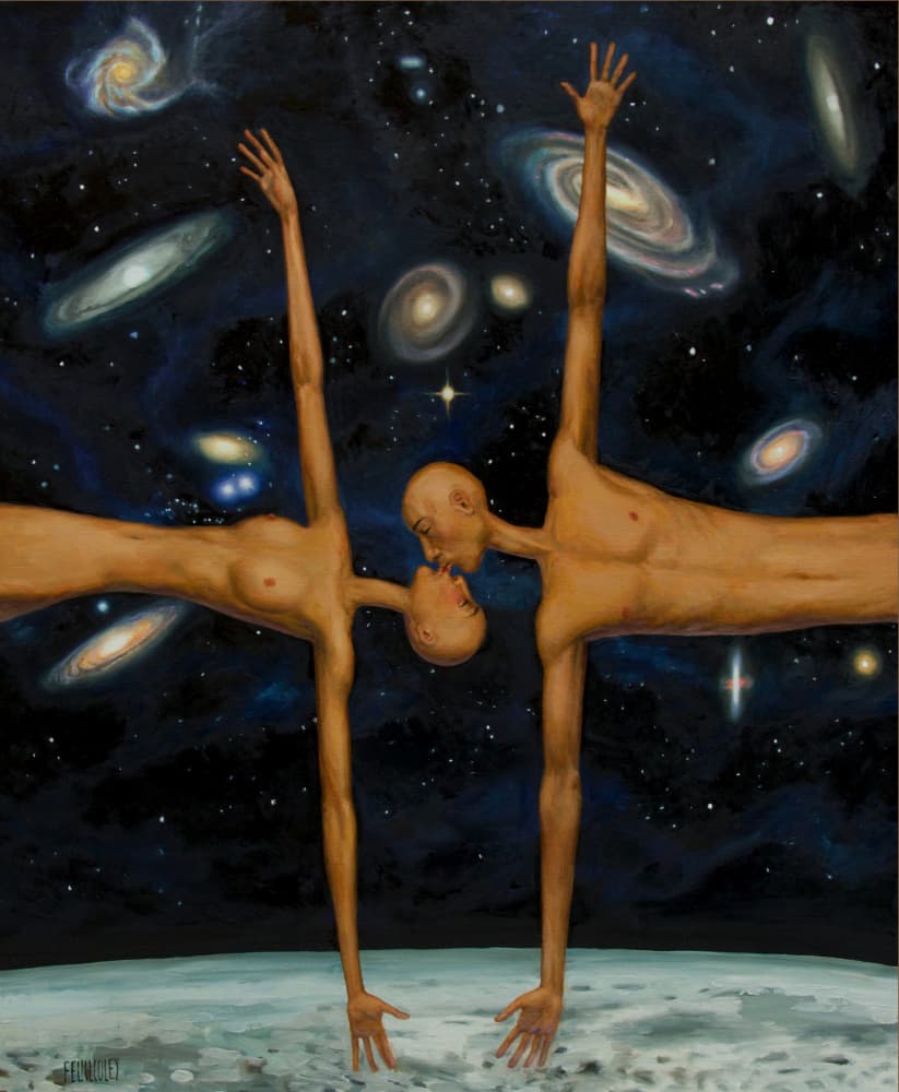 Cosmic Lovers Kiss by Myriam Feuilloley — canvas wall art