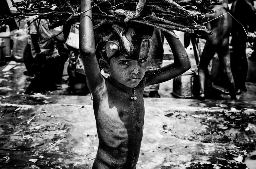 Young Boy Carrying Wood by Joxe Inazio Kuesta Garmendia — canvas wall art