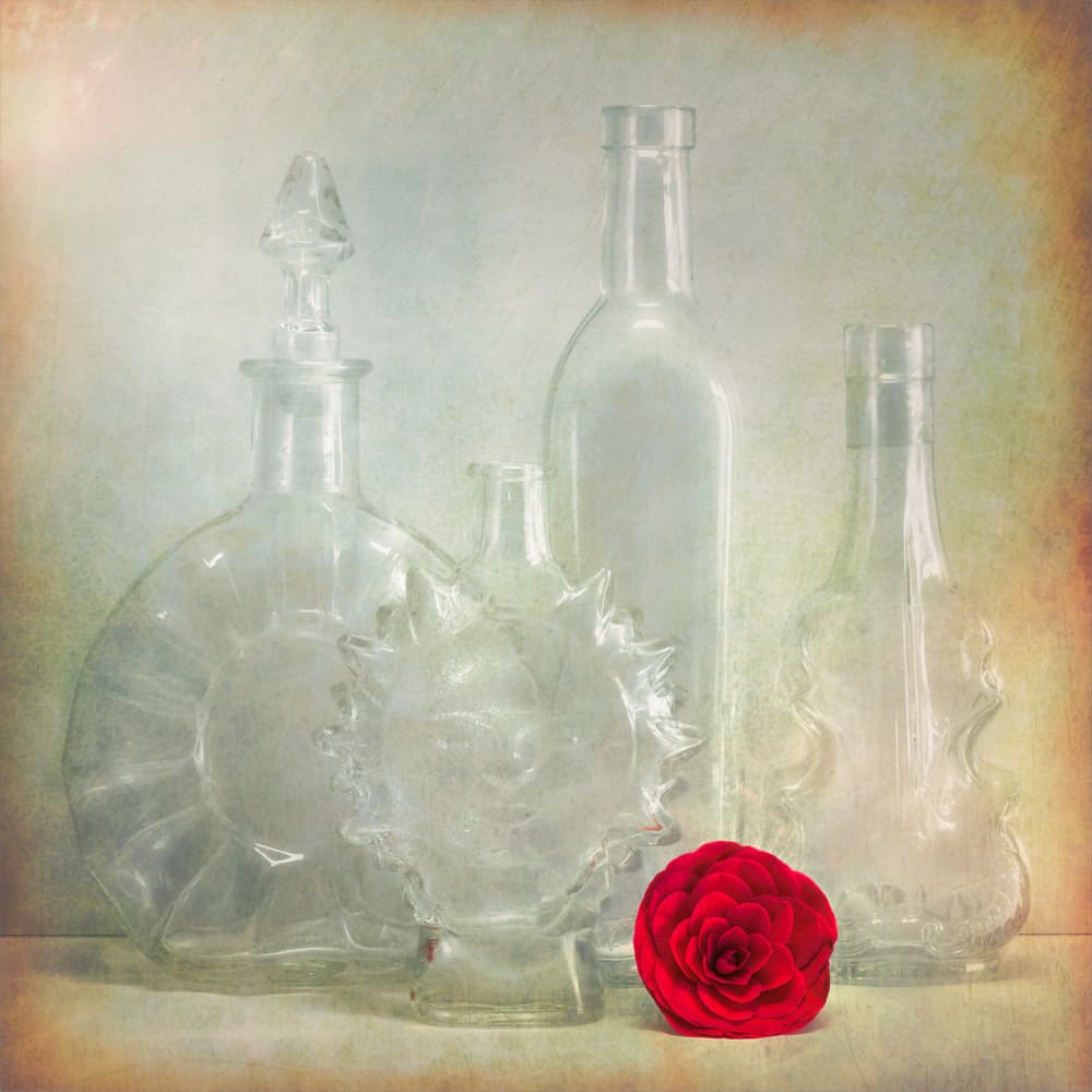 Vintage Bottles Red Flower by Cristiano Giani — canvas wall art
