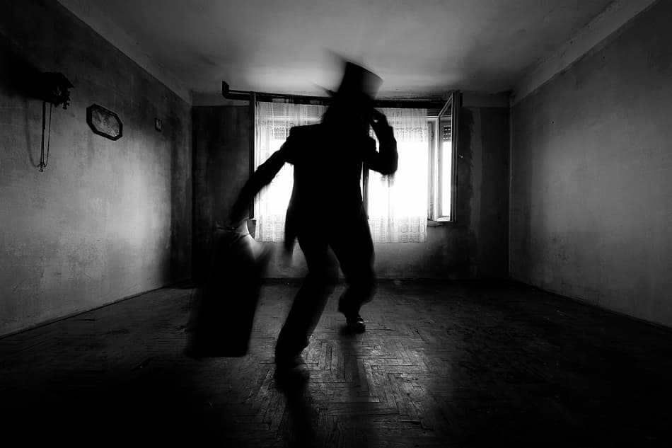 Mysterious Figure Dark Room by mario grobenski - psychodaddy — canvas wall art