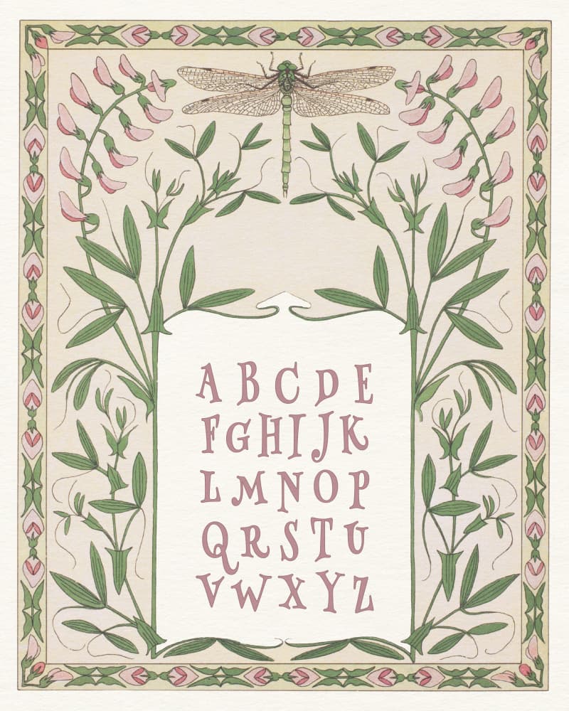 Dragonfly Floral Alphabet by Wild Violets — canvas wall art