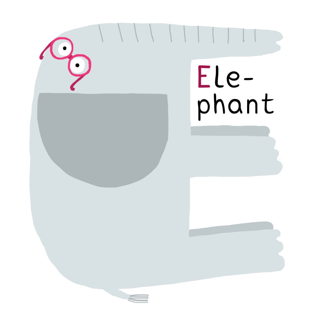 Cute Elephant Letter E by Carla Daly — canvas wall art