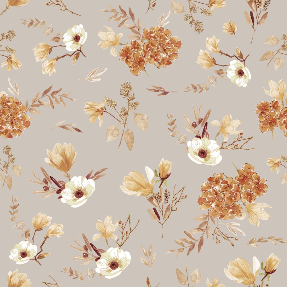 Floral Bouquets Pattern Sepia by Anis Illustration — canvas wall art