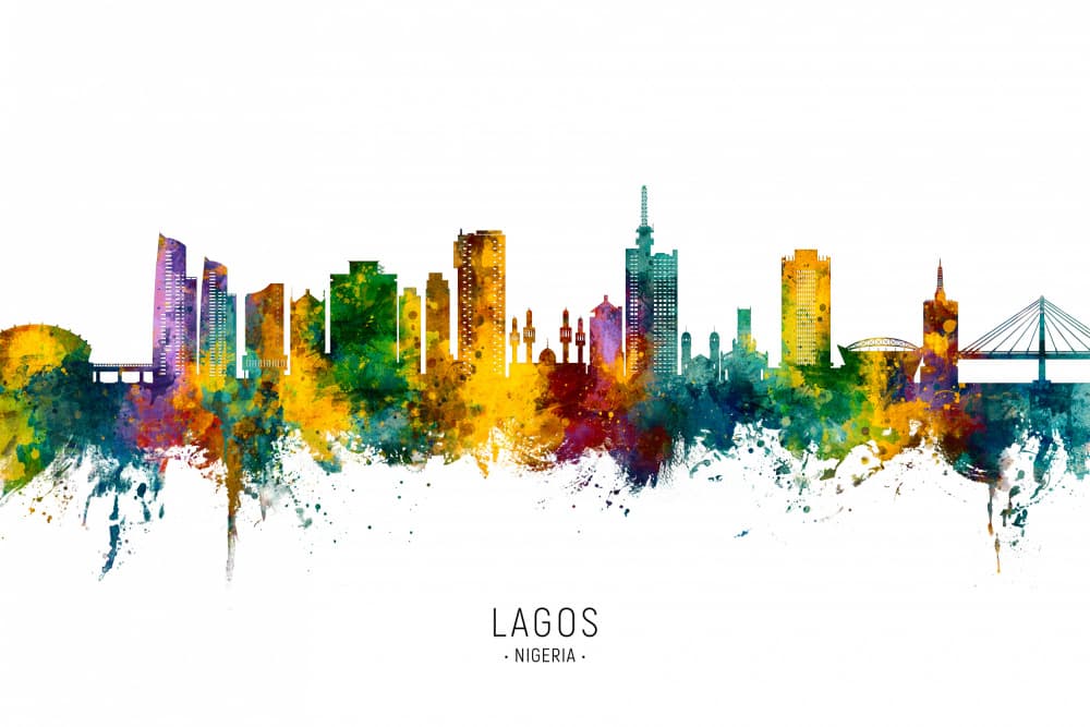 Colorful Lagos Skyline by Michael Tompsett — canvas wall art