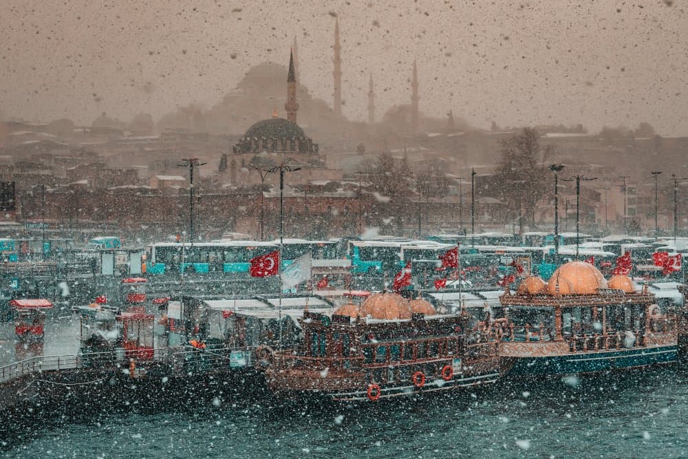 Snowy Istanbul Waterfront by Meriç Aktar — canvas wall art