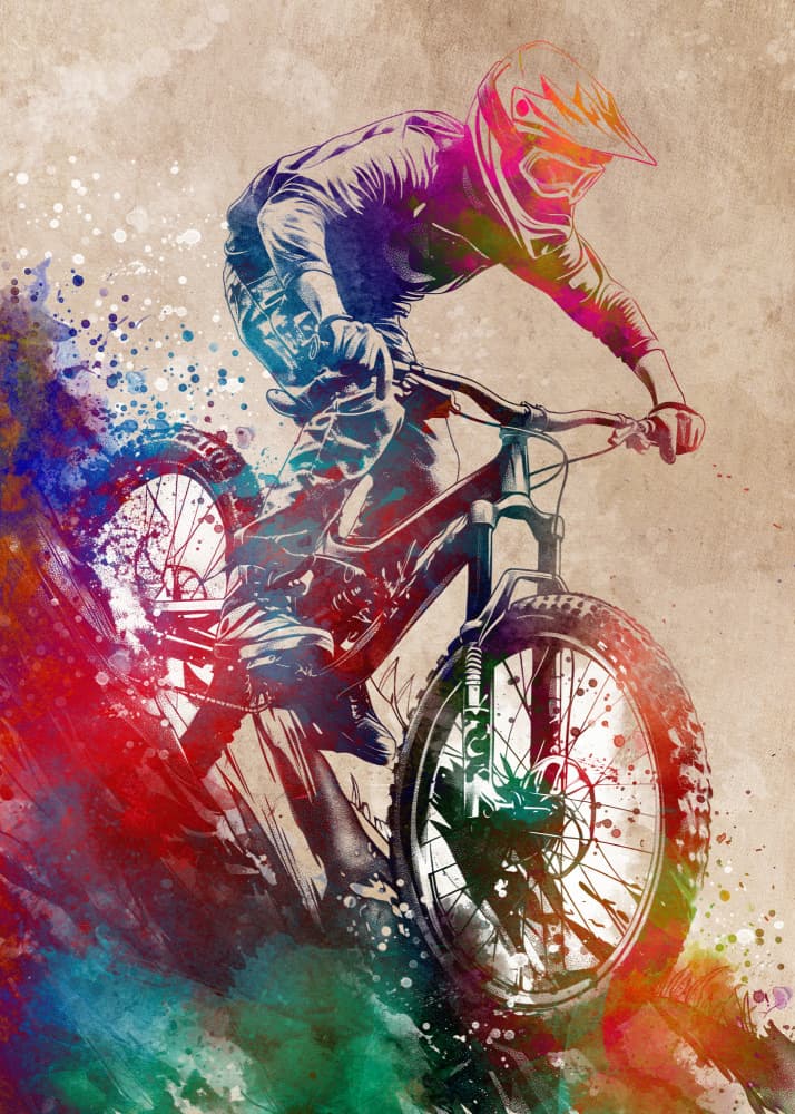 Vibrant Mountain Biker Action by Justyna Jaszke — canvas wall art