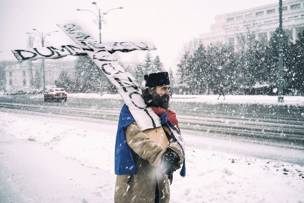 Winter Cross Protest March by Sorin Vidis — canvas wall art