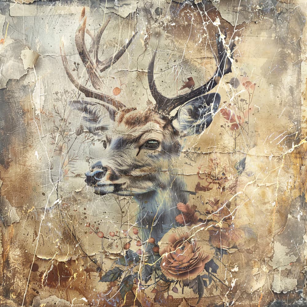 Vintage Floral Stag by Rafal Kulik — canvas wall art