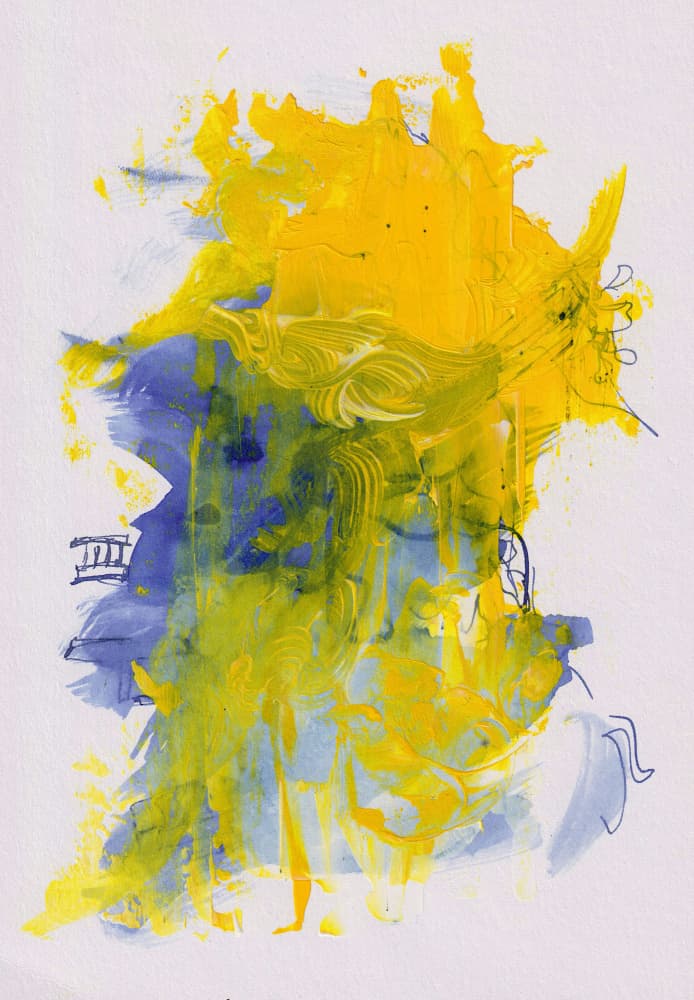 Vibrant Yellow Blue Abstract by Soniya Vijayakumar — canvas wall art