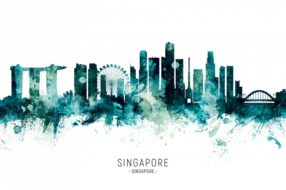 Teal Singapore Skyline by Michael Tompsett — canvas wall art