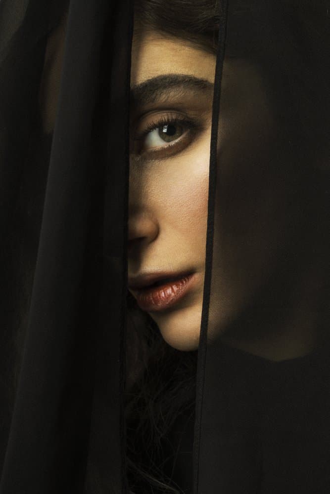 Veiled Woman Portrait by behnamkhoramshahi — canvas wall art