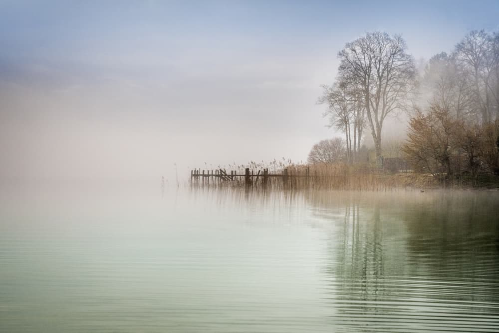 Misty Lake Pier by Ulrike Eisenmann — canvas wall art