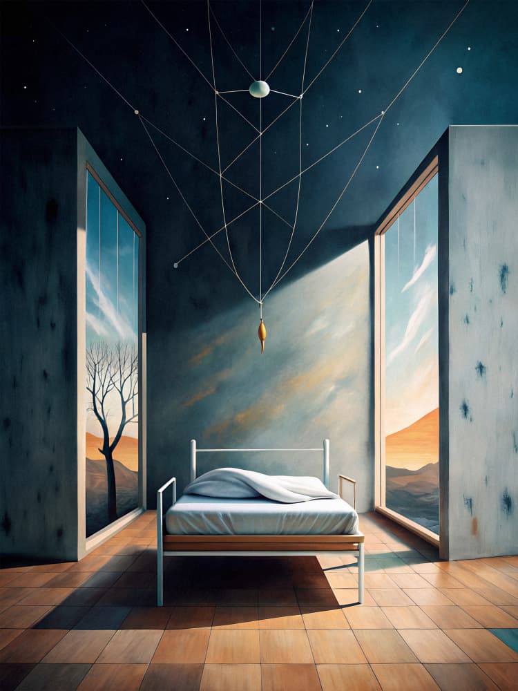 Surreal Bedroom View by Miguel Bruzual — canvas wall art