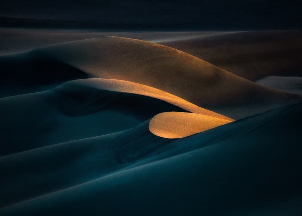Golden Blue Dunes by Babak Mehrafshar — canvas wall art