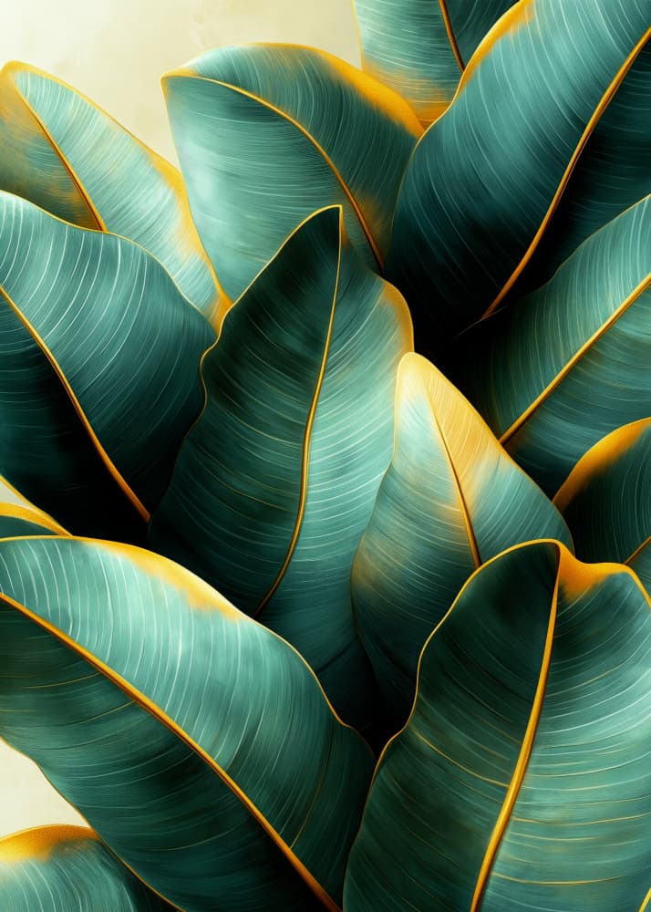 Golden Tropical Leaves by Justyna Jaszke — canvas wall art
