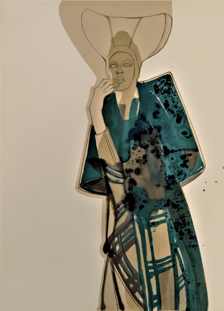 Elegant Teal Fashion Figure by Doris Schmitz — canvas wall art