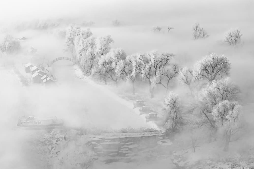 Frosted Winter Village by UU — canvas wall art
