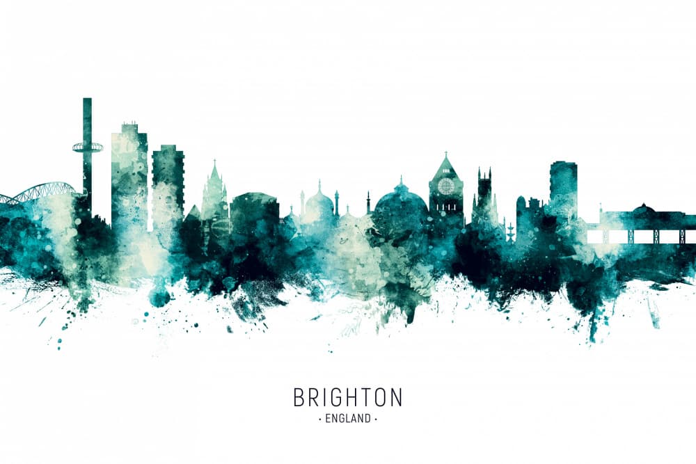 Brighton Watercolor Skyline by Michael Tompsett — canvas wall art