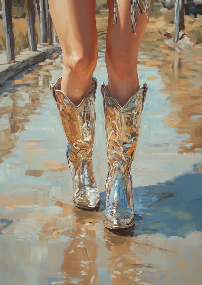 Reflective Cowboy Boots by Pictufy Studio IV — canvas wall art