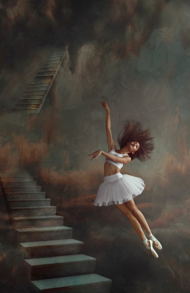 Ballerina's Dreamy Ascent by Sebastian Kisworo — canvas wall art