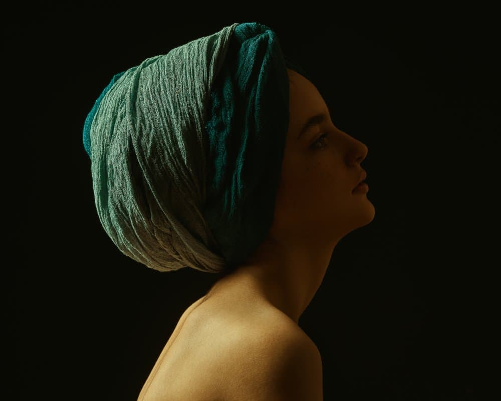Graceful Teal Turban by Ali Sahebi — canvas wall art