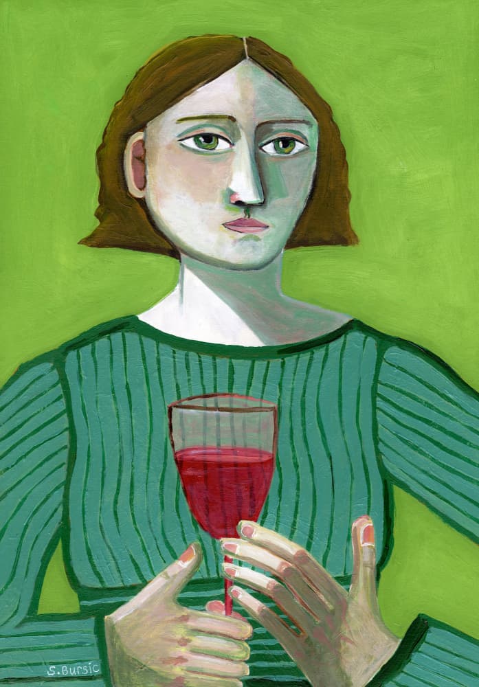 Pensive Woman Green Gaze by Sharyn Bursic — canvas wall art