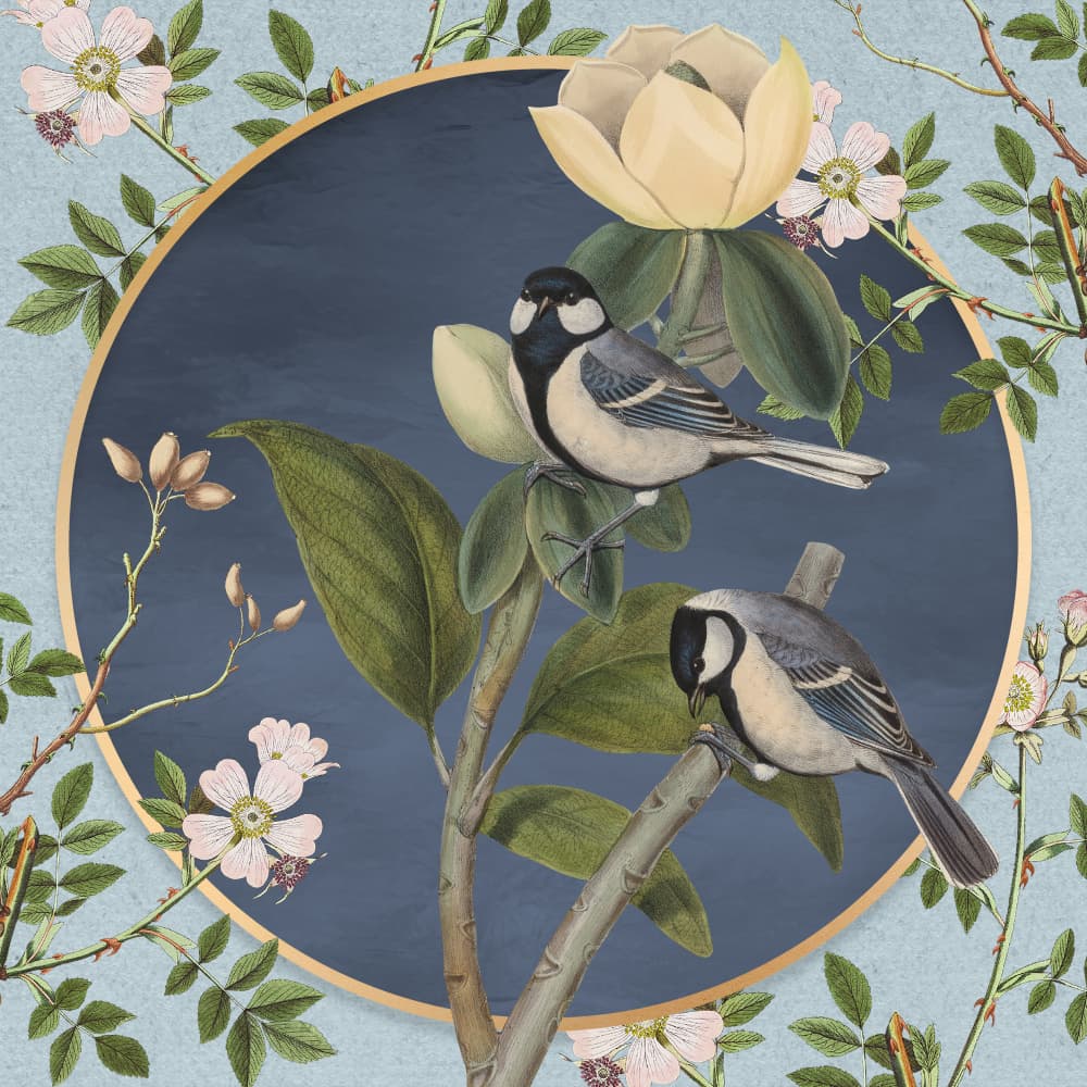 Vintage Birds and Blossoms by Marja van den Hurk — canvas wall art