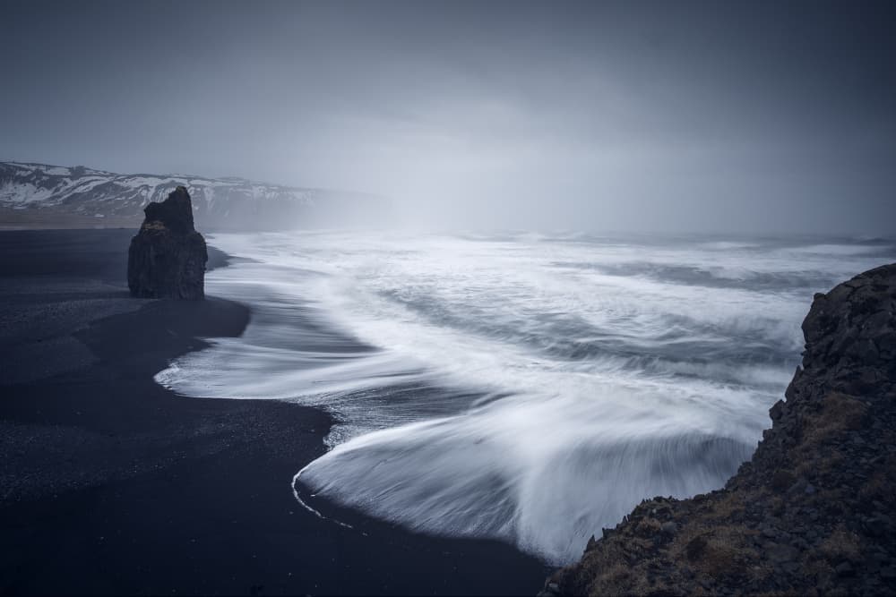 Dramatic Black Beach Waves by Pilar Hm — canvas wall art