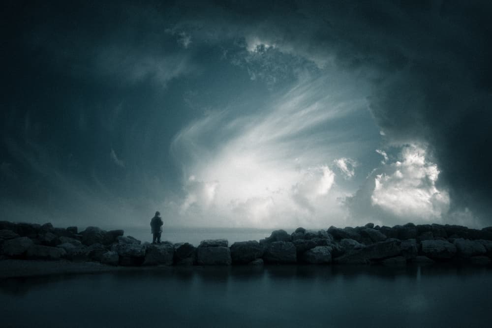 Solitary Man Dramatic Sky by Andrea Fraccaroli — canvas wall art