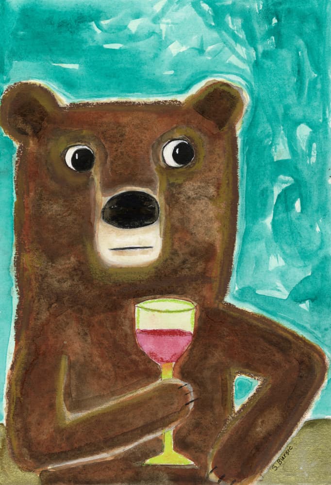 Whimsical Bear With Wine by Sharyn Bursic — canvas wall art