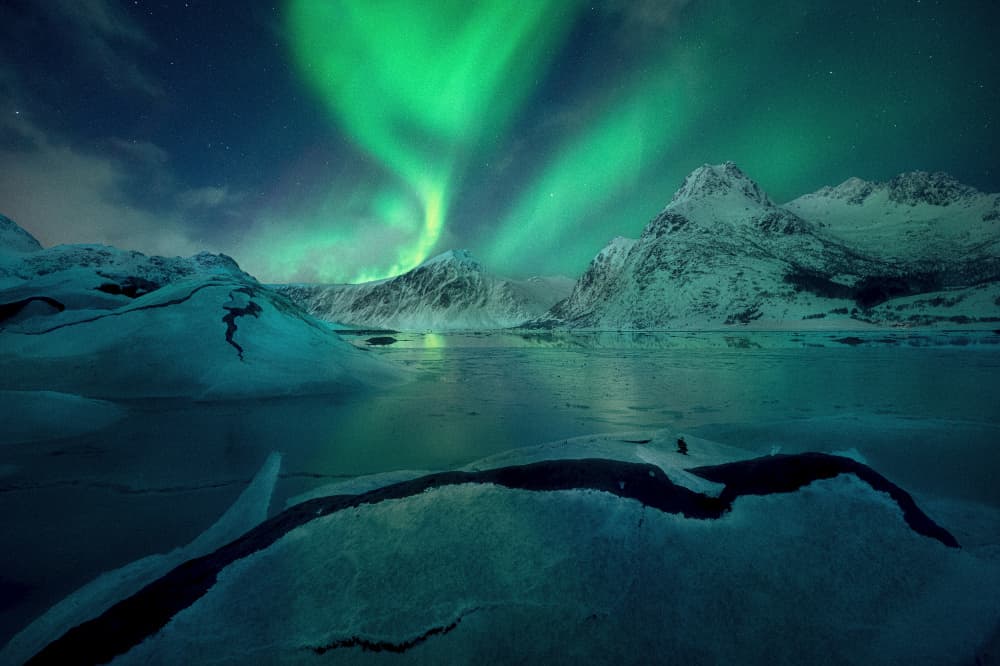 Northern Lights Winter Night by Martin Morávek — canvas wall art