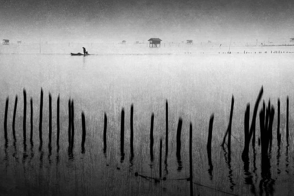Misty Morning Fisherman by Ekkachai Khemkum — canvas wall art