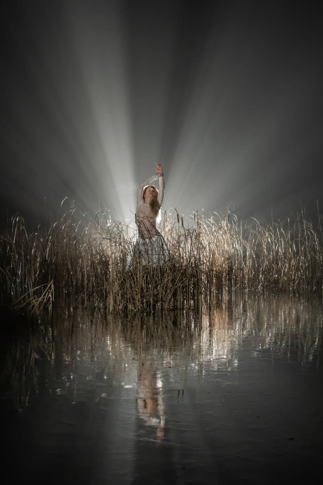 Ethereal Woman Golden Rays by Leszek Paradowski — canvas wall art
