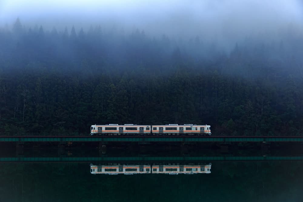Misty Forest Train Reflection by Takeshi Mitamura — canvas wall art