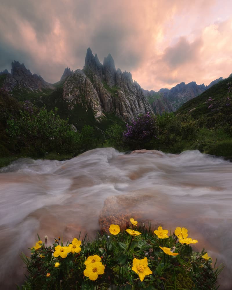 Jagged Peaks River Flow by Leah Xu — canvas wall art