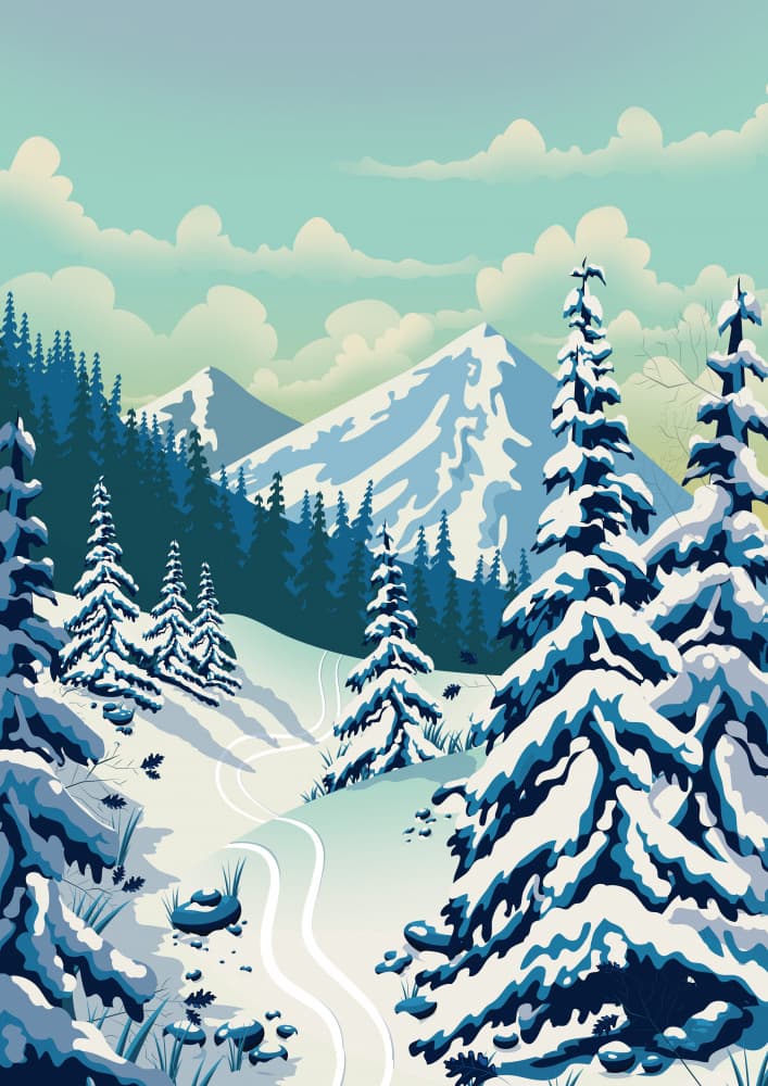 Snowy Mountain Forest Path by Nicholas — canvas wall art